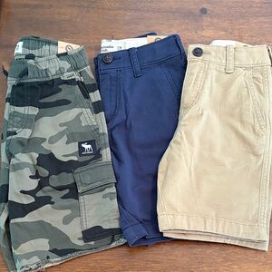 Abercrombie Kids Camouflage, Navy, and Khaki Shorts Trio